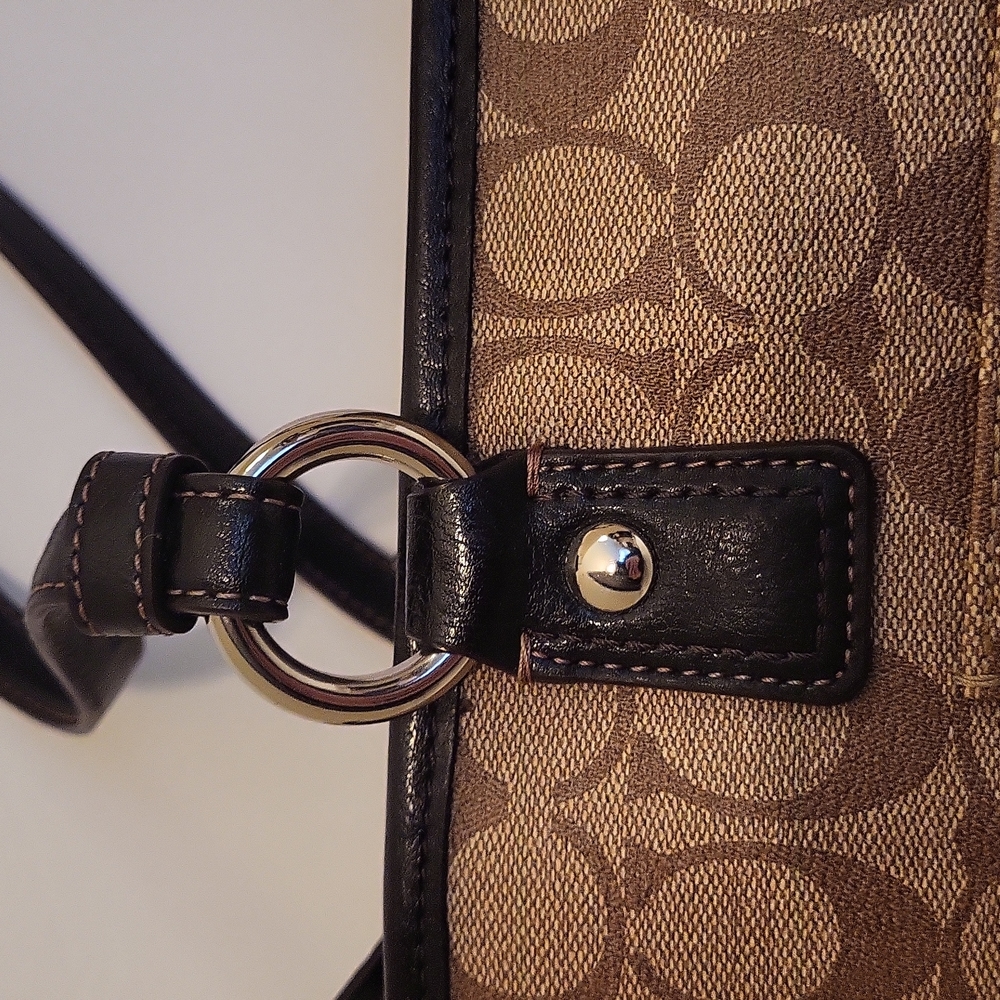 NWOT Coach Signature Logo Small Tote, Tan and Brown, Leather Trim - Picture 5 of 16